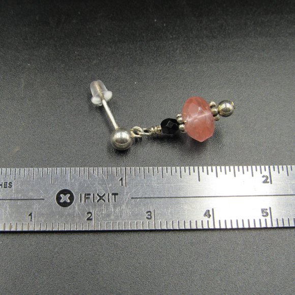 Sterling Silver Cut Peach Glass Earrings Vintage - Picture 5 of 6